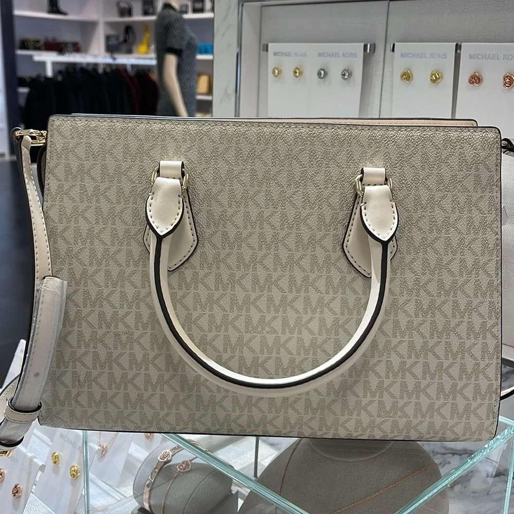 Michael Kors Sheila Medium Signature Logo and Metallic Satchel Crossbody CZ NWT